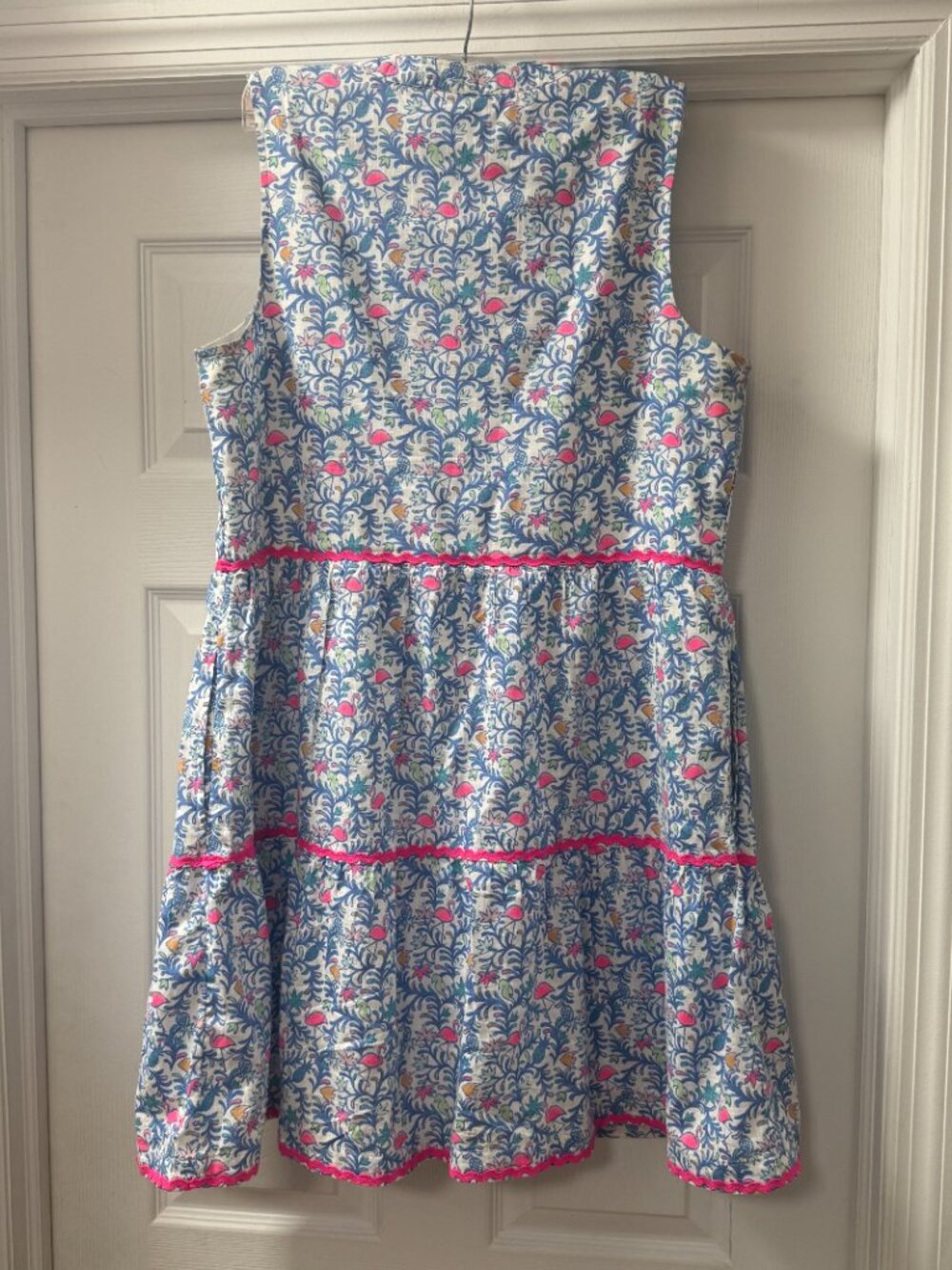 Vineyard Vines Flamingo Otomi Print Tiered Lined Dress w pockets size Medium EUC - Picture 2 of 13